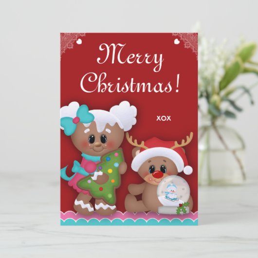 Party Gingerbret  zu Weihnachten Kindergeburtstag Einladung (Stehend Vorderseite)