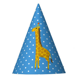 Party Giraffe Blau mit weißen Punkten Partyhütchen