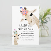 Party Giraffe Geburtstag Einladung (Stehend Vorderseite)