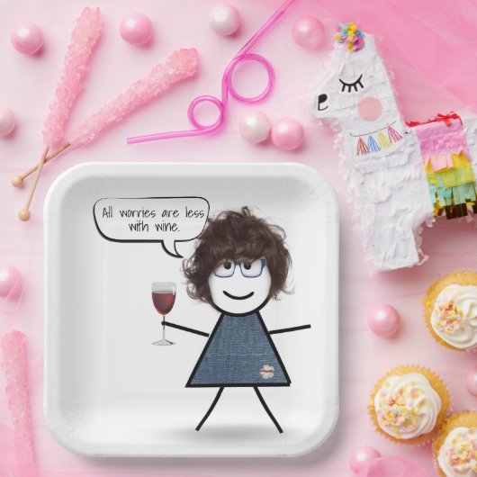 Party-Girl mit Weinangebot Pappteller (Party)