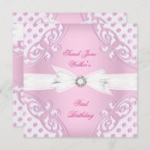 Party Girl Pink White Polka Dot bow Einladung (Vorne/Hinten)