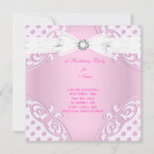 Party Girl Pink White Polka Dot bow Einladung (Rückseite)