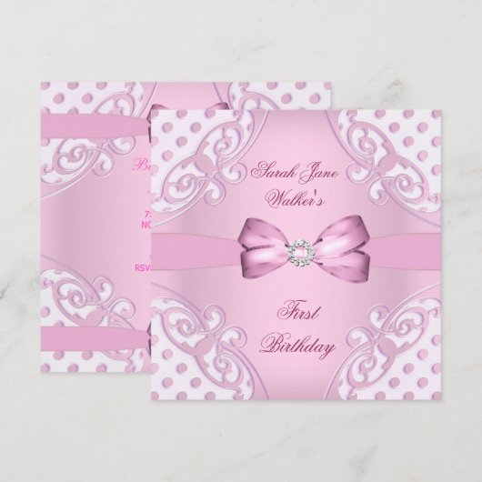 Party Girl Pink White Polka Dot Einladung (Vorne/Hinten)