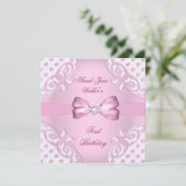 Party Girl Pink White Polka Dot Einladung (Stehend Vorderseite)