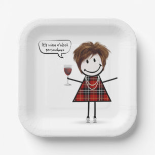 Party Girl with Red Wine Pappteller