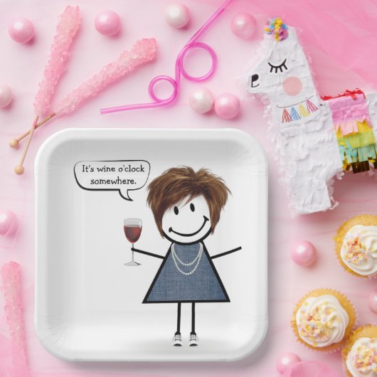 Party Girl with Red Wine Pappteller (Party)