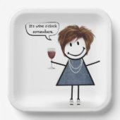 Party Girl with Red Wine Pappteller (Vorderseite)
