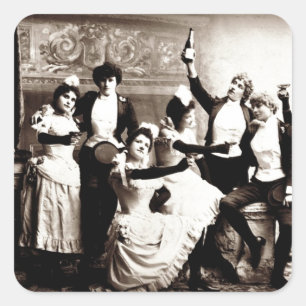 Party Girls Vintag Print Quadratischer Aufkleber