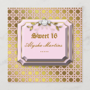Party-Gitter-Blätter-rosa Juwel-Gold des Bonbon-16 Einladung