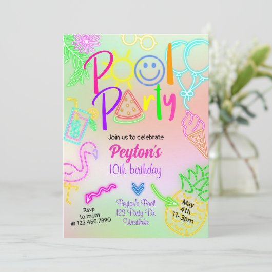 Party, glattes Party, Neon Glow im Dunkeln, Einladung (Stehend Vorderseite)