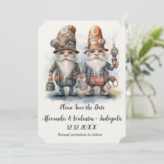 Party Gnomes Save the Date Einladung (Stehend Vorderseite)