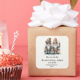 Party Gnomes Save the Date Quadratischer Aufkleber