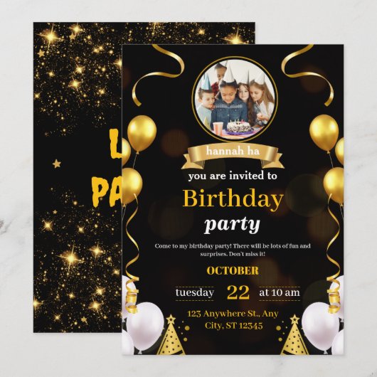 Party Gold Einladung Geburtstag (Vorne/Hinten)