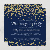 Party Gold Glitzer Confetti Navy Blue Einladung (Vorne/Hinten)