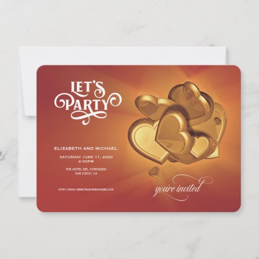 Party Gold Hearts Save the Date (Version 5) (Vorderseite)