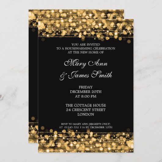 Party Gold Lights & Glitzern Einladung (Vorne/Hinten)