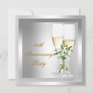 Party Gold Silver Floral zum 25. Jahrestag Einladung