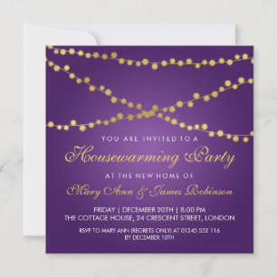 Party Gold String Lights Lila Einladung