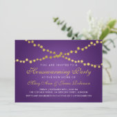 Party Gold String Lights Lila Einladung (Stehend Vorderseite)