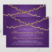 Party Gold String Lights Lila Einladung (Vorne/Hinten)