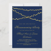 Party Gold String Lights Navy Blue Einladung (Vorderseite)