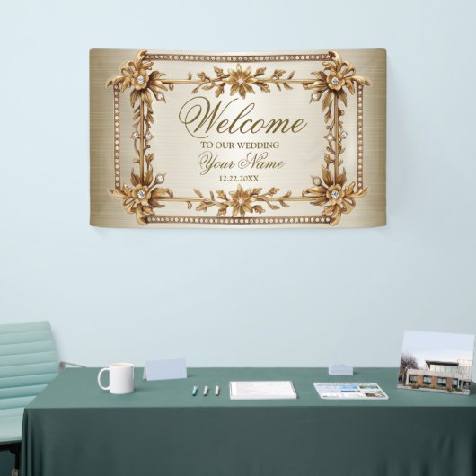 Party Gold Verziert Rectangle Dimond Blume Shiny Banner (Messeveranstaltung)