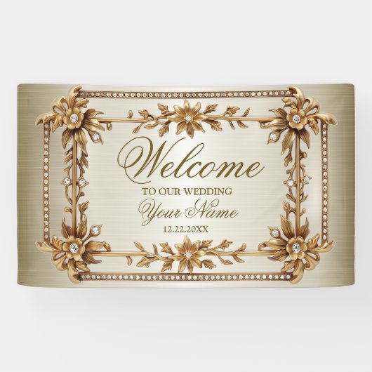 Party Gold Verziert Rectangle Dimond Blume Shiny Banner (Horizontal)