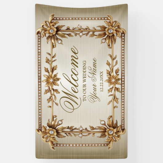 Party Gold Verziert Rectangle Dimond Blume Shiny Banner (Vertikal)