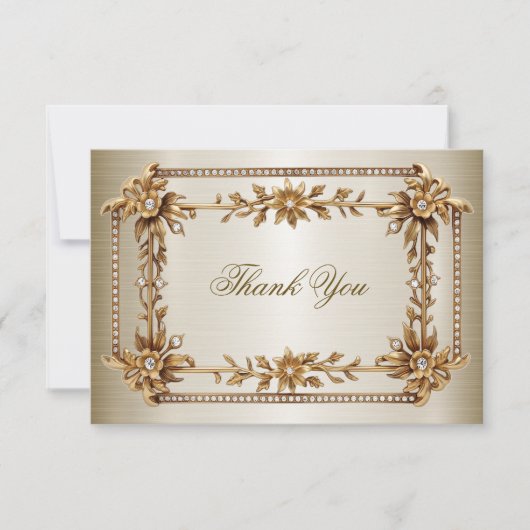 Party Gold Verziert Rectangle Dimond Blume Shiny Dankeskarte (Vorderseite)