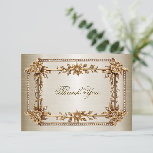 Party Gold Verziert Rectangle Dimond Blume Shiny Dankeskarte (Stehend Vorderseite)