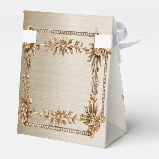 Party Gold Verziert Rectangle Dimond Blume Shiny Geschenkschachtel (Rückseite)