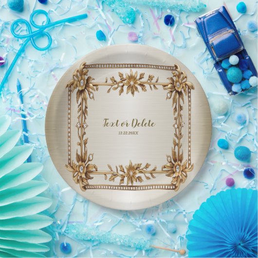 Party Gold Verziert Rectangle Dimond Blume Shiny Pappteller (Party)