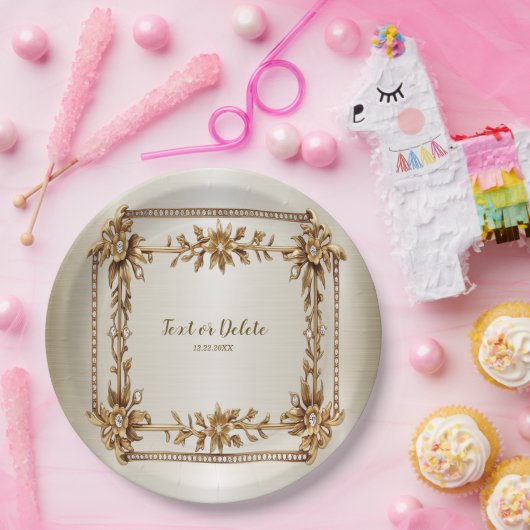 Party Gold Verziert Rectangle Dimond Blume Shiny Pappteller (Party)