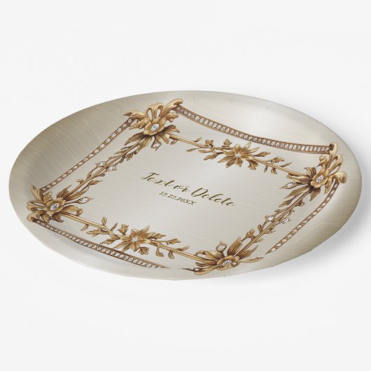 Party Gold Verziert Rectangle Dimond Blume Shiny Pappteller (Schrägansicht)