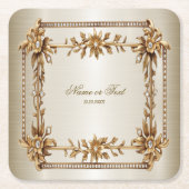 Party Gold Verziert Rectangle Dimond Blume Shiny Rechteckiger Pappuntersetzer (Vorderseite)