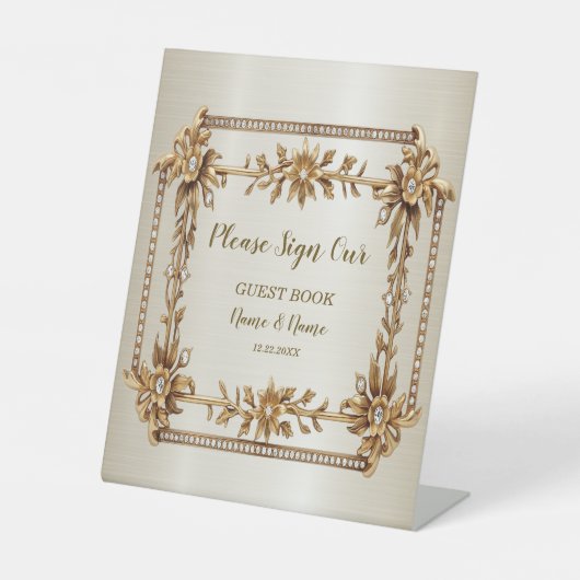 Party Gold Verziert Rectangle Dimond Blume Shiny Sockelschild (Vorderseite)