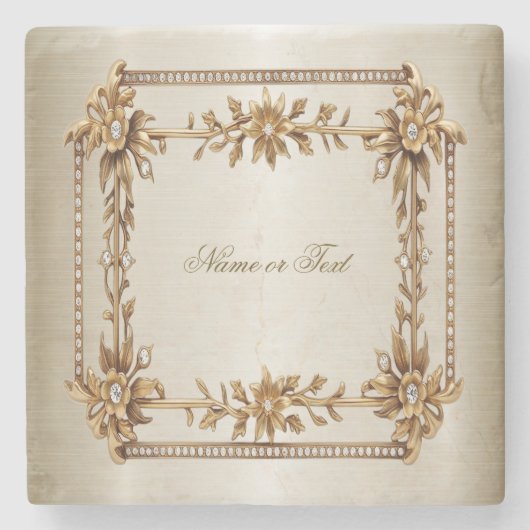 Party Gold Verziert Rectangle Dimond Blume Shiny Steinuntersetzer (Vorderseite)