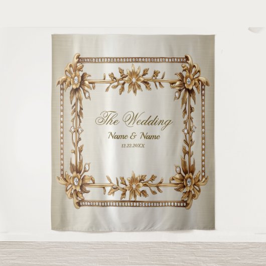 Party Gold Verziert Rectangle Dimond Blume Shiny Wandteppich (Vorderseite)