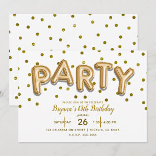 PARTY Goldene Luftballons & Konfetti Geburtstag JE Einladung