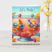 Party Goldfish in einer Birthday Punch Bowl Karte (Gelbe Blume)