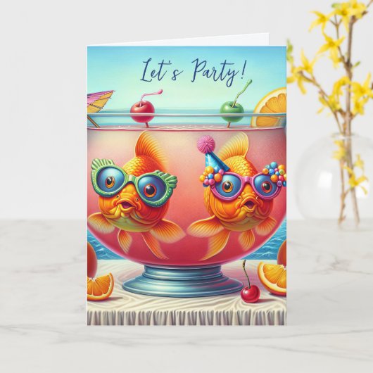 Party Goldfish in einer Birthday Punch Bowl Karte (Gelbe Blume)