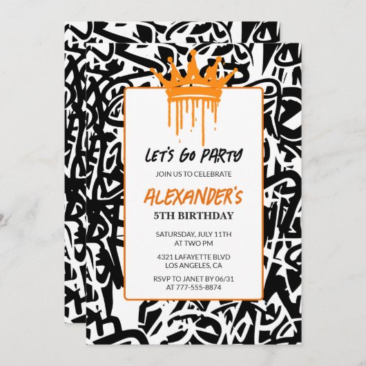 Party Graffiti Paint Einladung (Vorne/Hinten)