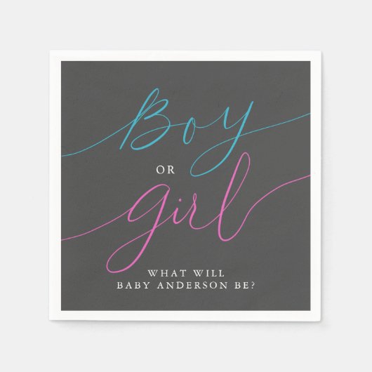 Party Grau oder Girl Pink Blue Gender Reveal Serviette (Vorderseite)