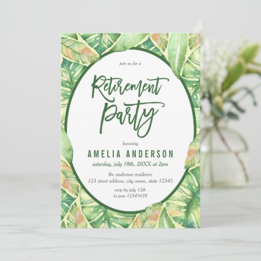 Party "Grüne Wasserfarbe" Verlasse tropische Alter Einladung (Stehend Vorderseite)