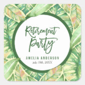 Party "Grüne Wasserfarbe" Verlasse tropische Alter Quadratischer Aufkleber (Vorderseite)