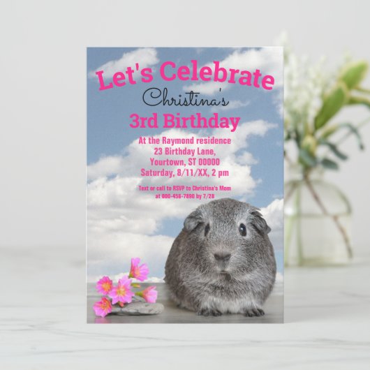 Party-Guinea für Kinder Blume Einladung (Stehend Vorderseite)