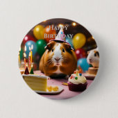 Party Guinea Schweinefleisch mit Kuchen und Ballon Button (Vorderseite)