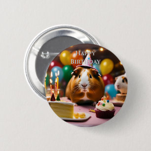 Party Guinea Schweinefleisch mit Kuchen und Ballon Button