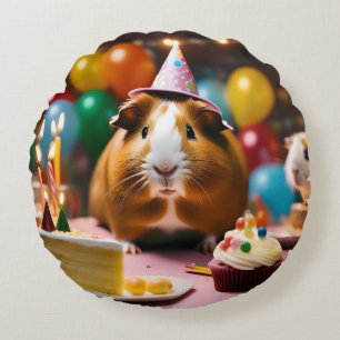 Party Guinea Schweinefleisch mit Kuchen und Ballon Rundes Kissen