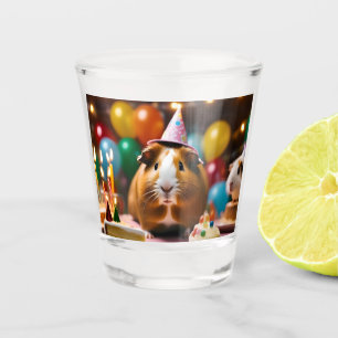 Party Guinea Schweinefleisch mit Kuchen und Ballon Schnapsglas